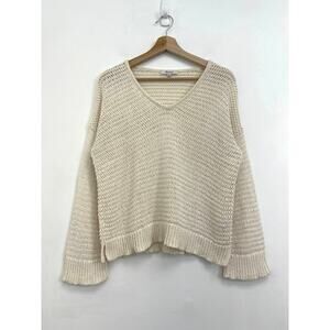Madewell Breezeway Pullover Open Knit V-Neck Coastal Neutral Sweater Ivory XS